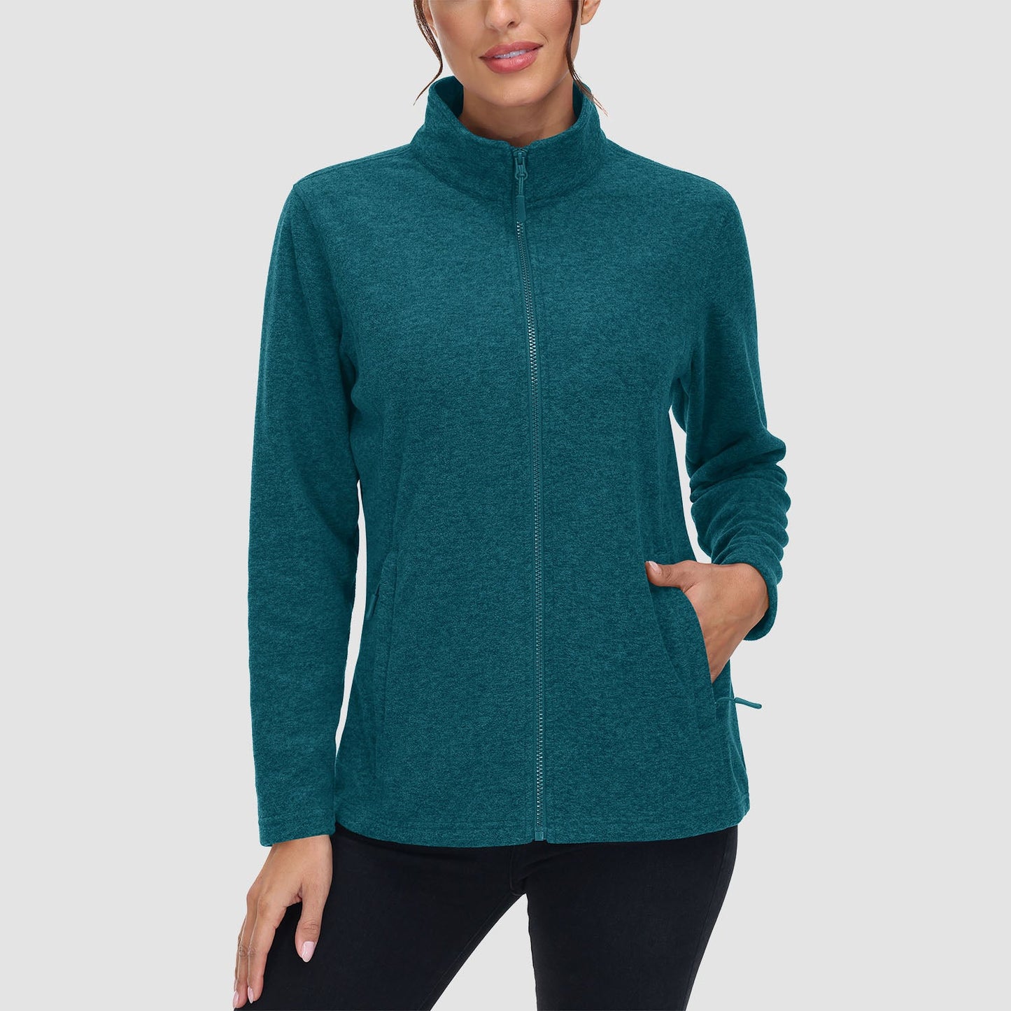 Casaco de lã feminino suéter com zíper completo casaco com bolsos com zíper quente