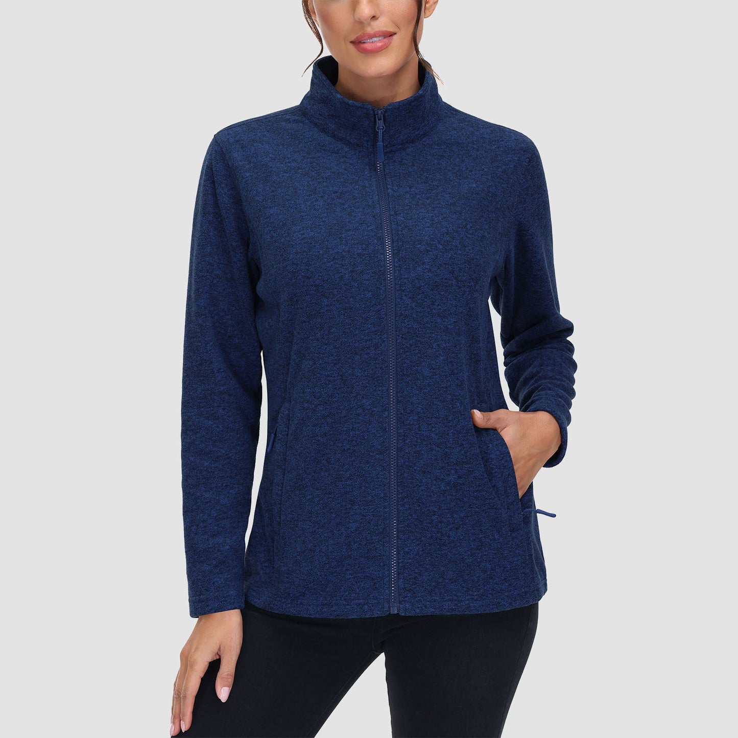 Casaco de lã feminino suéter com zíper completo casaco com bolsos com zíper quente