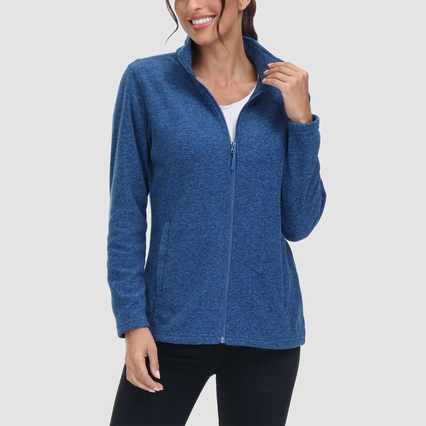 Casaco de lã feminino suéter com zíper completo casaco com bolsos com zíper quente
