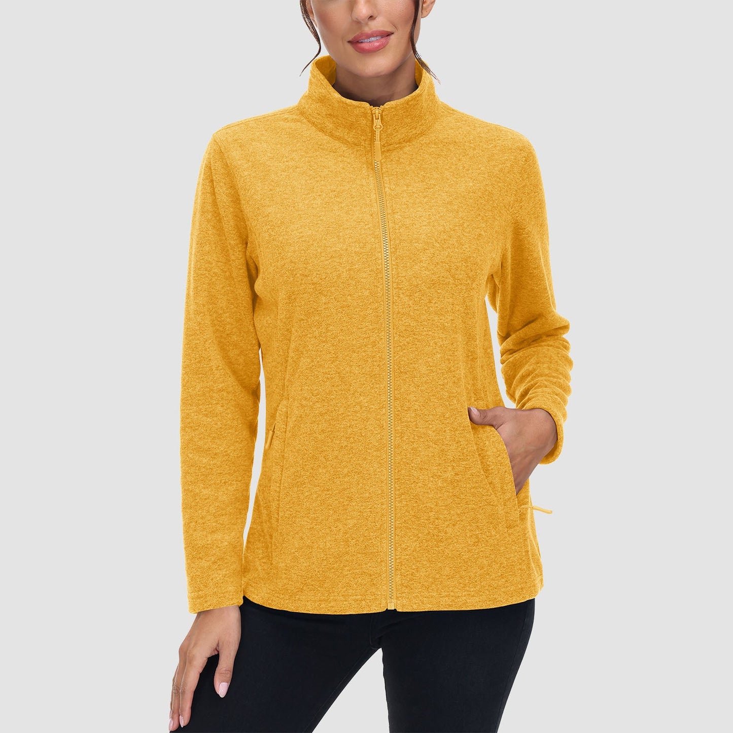Casaco de lã feminino suéter com zíper completo casaco com bolsos com zíper quente