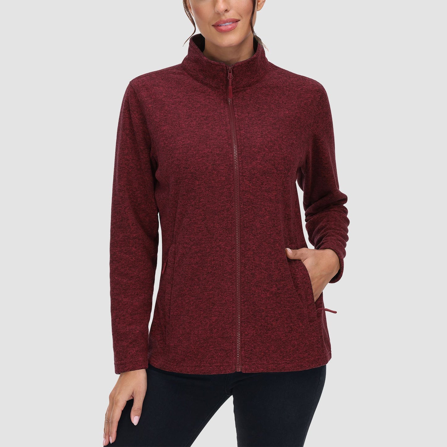 Casaco de lã feminino suéter com zíper completo casaco com bolsos com zíper quente