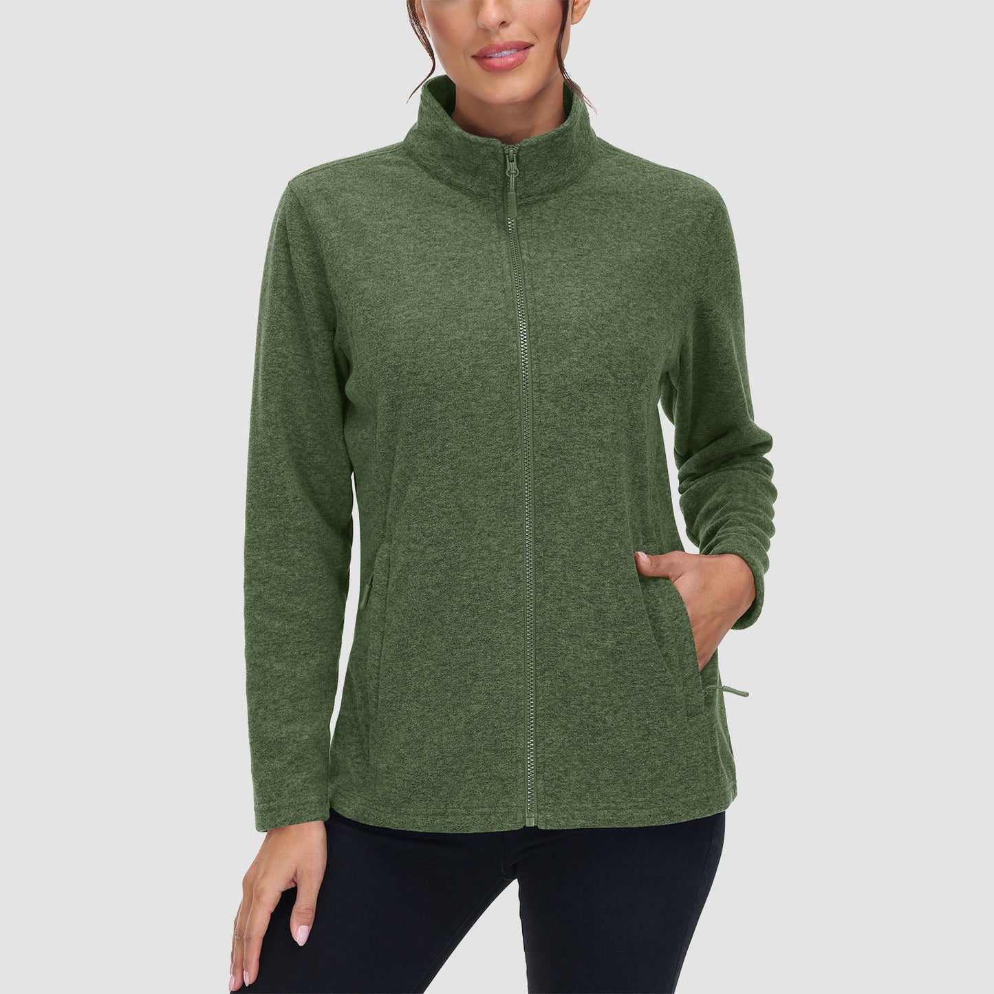 Casaco de lã feminino suéter com zíper completo casaco com bolsos com zíper quente