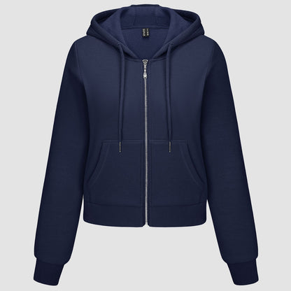 Moletom feminino com capuz, jaqueta bomber feminina, forro de lã, top curto, zíper completo, moletom com capuz para o inverno