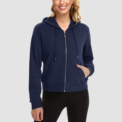 Moletom feminino com capuz, jaqueta bomber feminina, forro de lã, top curto, zíper completo, moletom com capuz para o inverno