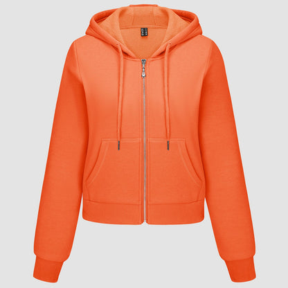 Moletom feminino com capuz, jaqueta bomber feminina, forro de lã, top curto, zíper completo, moletom com capuz para o inverno