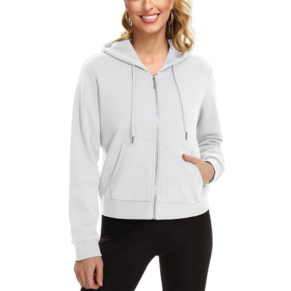 Moletom feminino com capuz, jaqueta bomber feminina, forro de lã, top curto, zíper completo, moletom com capuz para o inverno