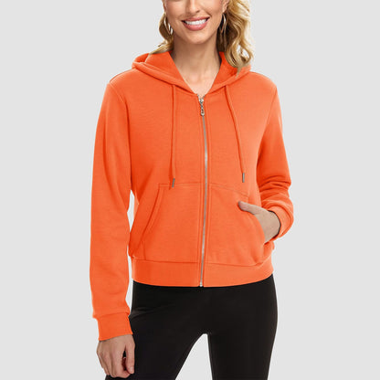 Moletom feminino com capuz, jaqueta bomber feminina, forro de lã, top curto, zíper completo, moletom com capuz para o inverno