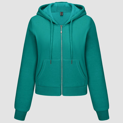 Moletom feminino com capuz, jaqueta bomber feminina, forro de lã, top curto, zíper completo, moletom com capuz para o inverno
