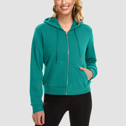 Moletom feminino com capuz, jaqueta bomber feminina, forro de lã, top curto, zíper completo, moletom com capuz para o inverno