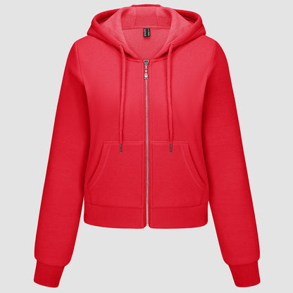Moletom feminino com capuz, jaqueta bomber feminina, forro de lã, top curto, zíper completo, moletom com capuz para o inverno