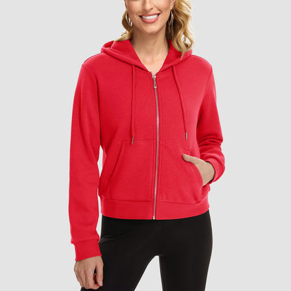 Moletom feminino com capuz, jaqueta bomber feminina, forro de lã, top curto, zíper completo, moletom com capuz para o inverno