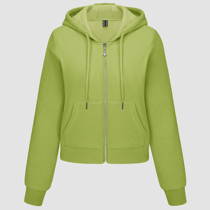 Moletom feminino com capuz, jaqueta bomber feminina, forro de lã, top curto, zíper completo, moletom com capuz para o inverno
