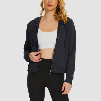 Moletom feminino com capuz, jaqueta bomber feminina, forro de lã, top curto, zíper completo, moletom com capuz para o inverno