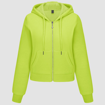 Moletom feminino com capuz, jaqueta bomber feminina, forro de lã, top curto, zíper completo, moletom com capuz para o inverno