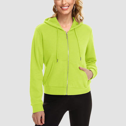 Moletom feminino com capuz, jaqueta bomber feminina, forro de lã, top curto, zíper completo, moletom com capuz para o inverno