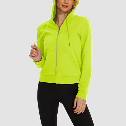 Moletom feminino com capuz, jaqueta bomber feminina, forro de lã, top curto, zíper completo, moletom com capuz para o inverno