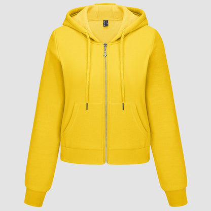Moletom feminino com capuz, jaqueta bomber feminina, forro de lã, top curto, zíper completo, moletom com capuz para o inverno