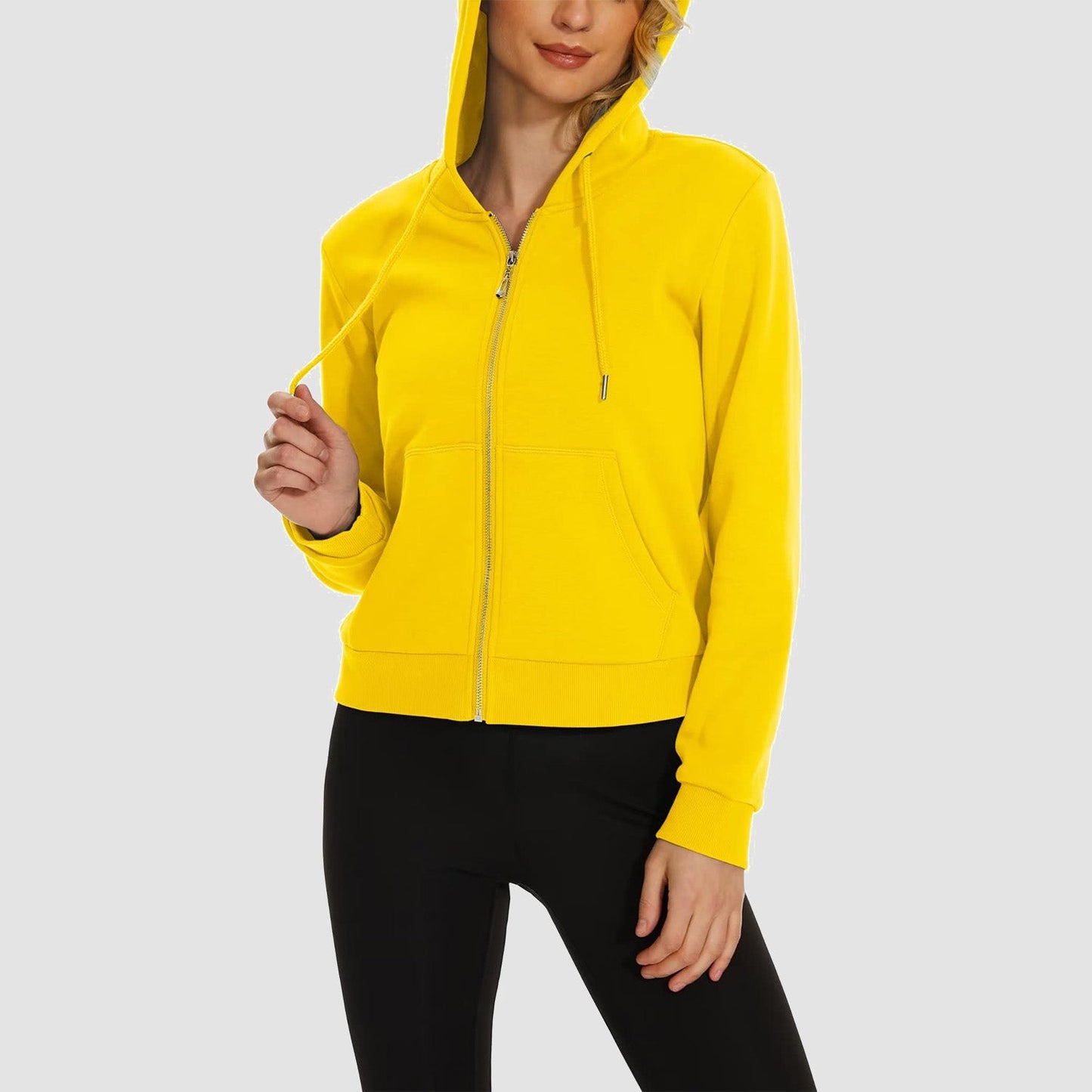 Moletom feminino com capuz, jaqueta bomber feminina, forro de lã, top curto, zíper completo, moletom com capuz para o inverno