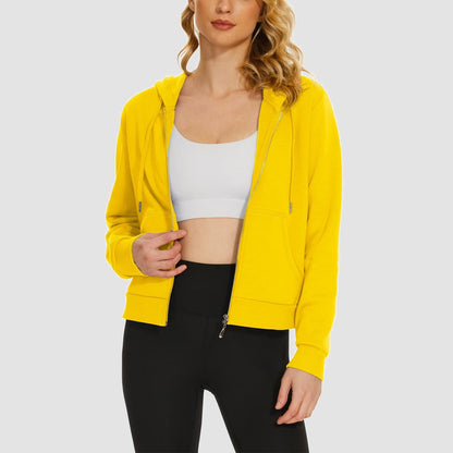 Moletom feminino com capuz, jaqueta bomber feminina, forro de lã, top curto, zíper completo, moletom com capuz para o inverno