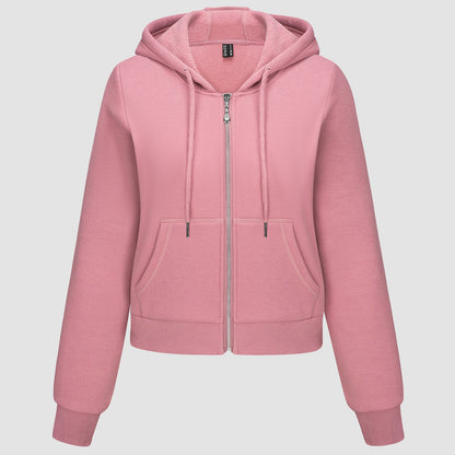 Moletom feminino com capuz, jaqueta bomber feminina, forro de lã, top curto, zíper completo, moletom com capuz para o inverno
