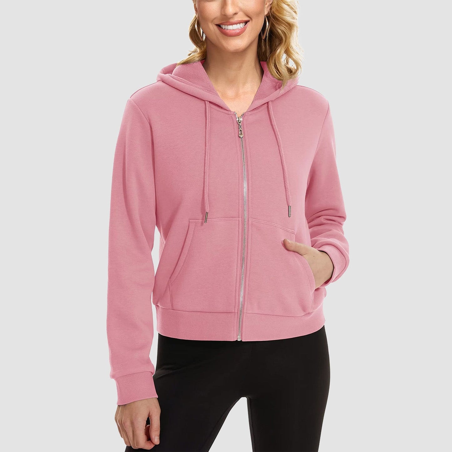 Moletom feminino com capuz, jaqueta bomber feminina, forro de lã, top curto, zíper completo, moletom com capuz para o inverno