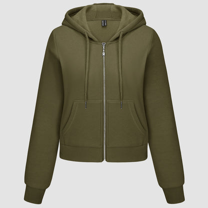 Moletom feminino com capuz, jaqueta bomber feminina, forro de lã, top curto, zíper completo, moletom com capuz para o inverno