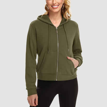 Moletom feminino com capuz, jaqueta bomber feminina, forro de lã, top curto, zíper completo, moletom com capuz para o inverno