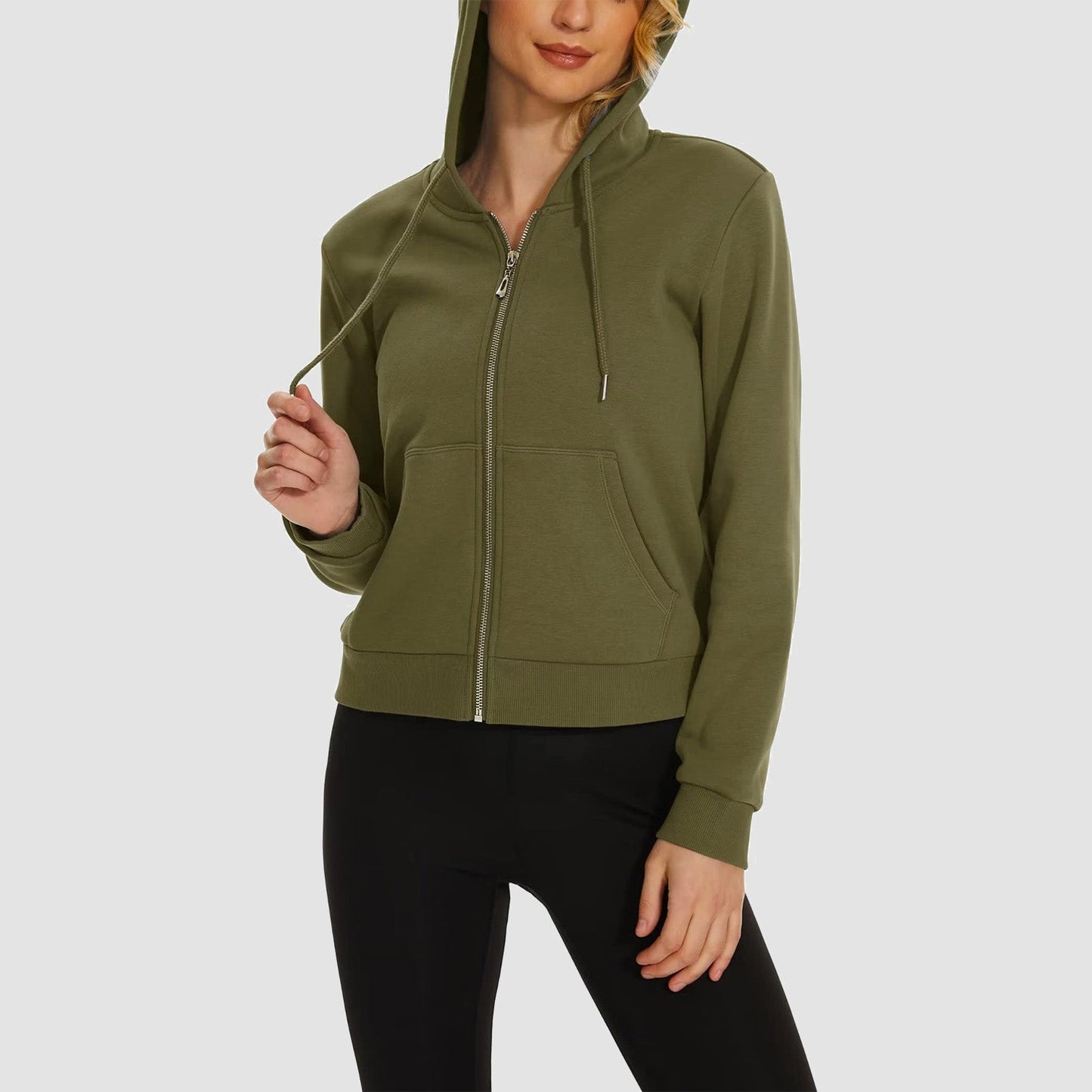 Moletom feminino com capuz, jaqueta bomber feminina, forro de lã, top curto, zíper completo, moletom com capuz para o inverno