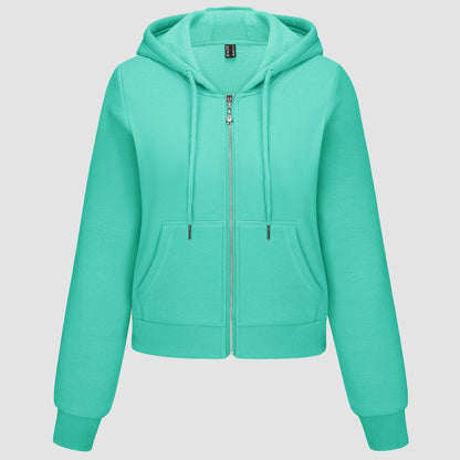 Moletom feminino com capuz, jaqueta bomber feminina, forro de lã, top curto, zíper completo, moletom com capuz para o inverno
