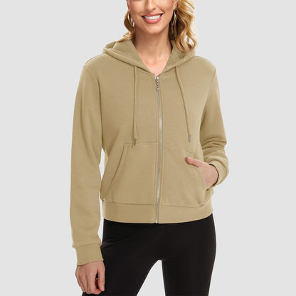Moletom feminino com capuz, jaqueta bomber feminina, forro de lã, top curto, zíper completo, moletom com capuz para o inverno