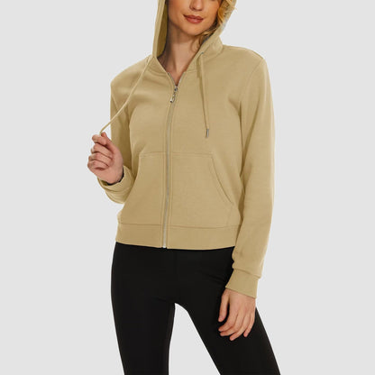 Moletom feminino com capuz, jaqueta bomber feminina, forro de lã, top curto, zíper completo, moletom com capuz para o inverno