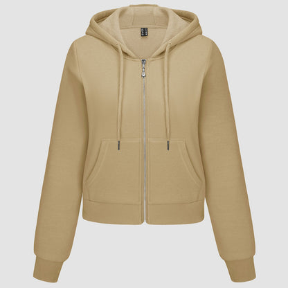 Moletom feminino com capuz, jaqueta bomber feminina, forro de lã, top curto, zíper completo, moletom com capuz para o inverno