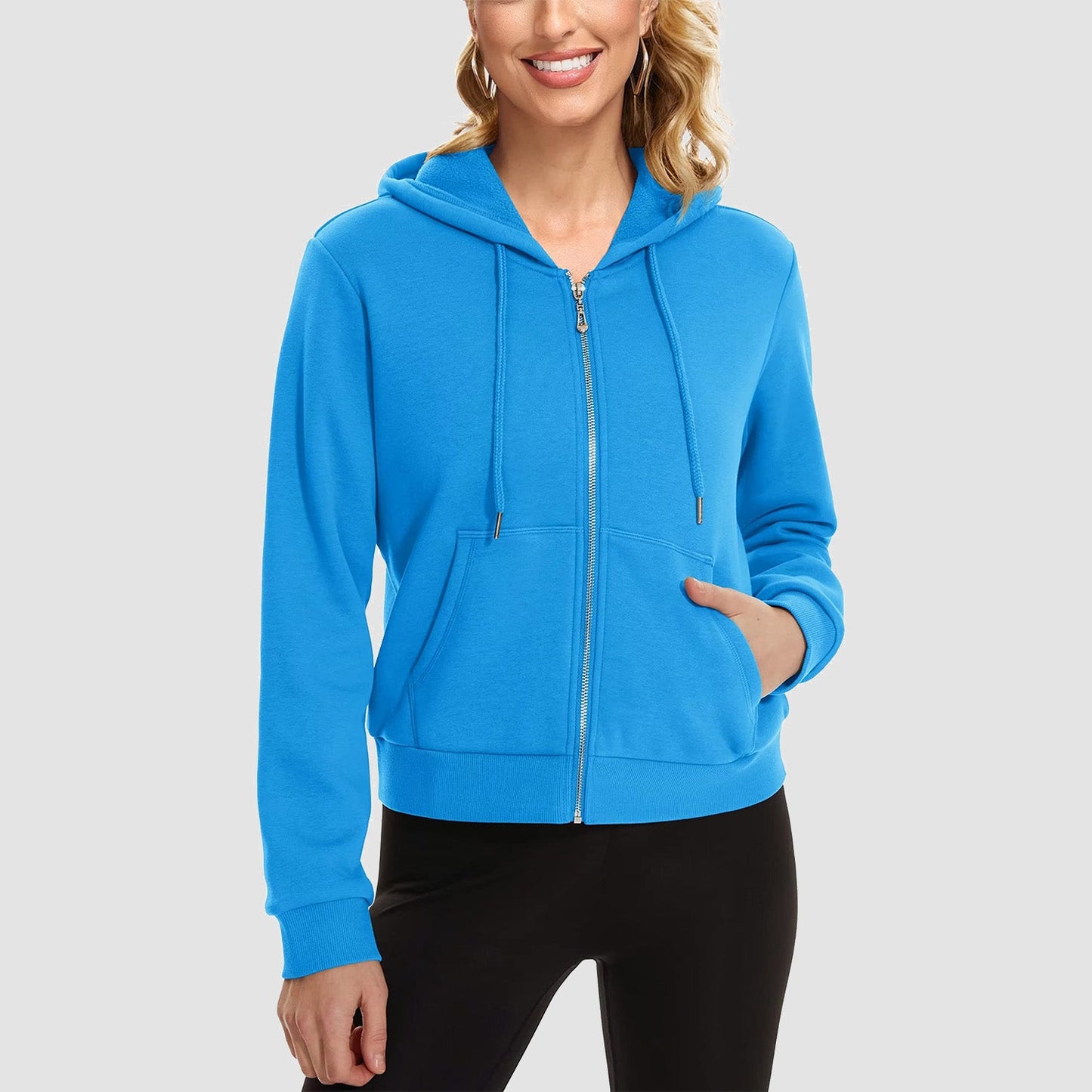 Moletom feminino com capuz, jaqueta bomber feminina, forro de lã, top curto, zíper completo, moletom com capuz para o inverno