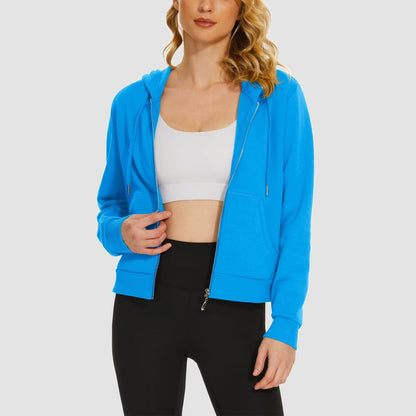 Moletom feminino com capuz, jaqueta bomber feminina, forro de lã, top curto, zíper completo, moletom com capuz para o inverno
