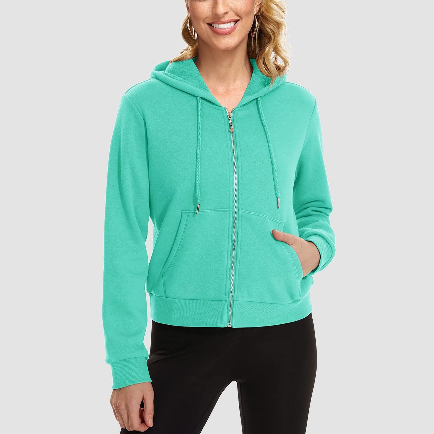 Moletom feminino com capuz, jaqueta bomber feminina, forro de lã, top curto, zíper completo, moletom com capuz para o inverno