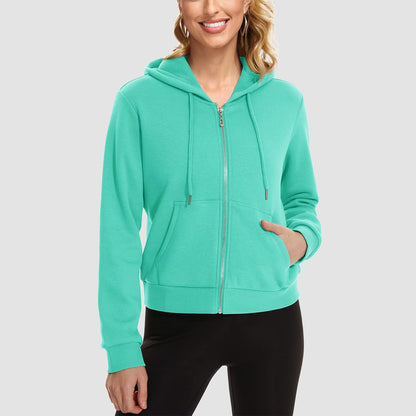 Moletom feminino com capuz, jaqueta bomber feminina, forro de lã, top curto, zíper completo, moletom com capuz para o inverno