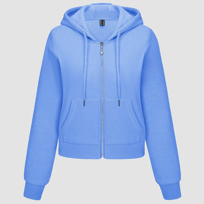 Moletom feminino com capuz, jaqueta bomber feminina, forro de lã, top curto, zíper completo, moletom com capuz para o inverno