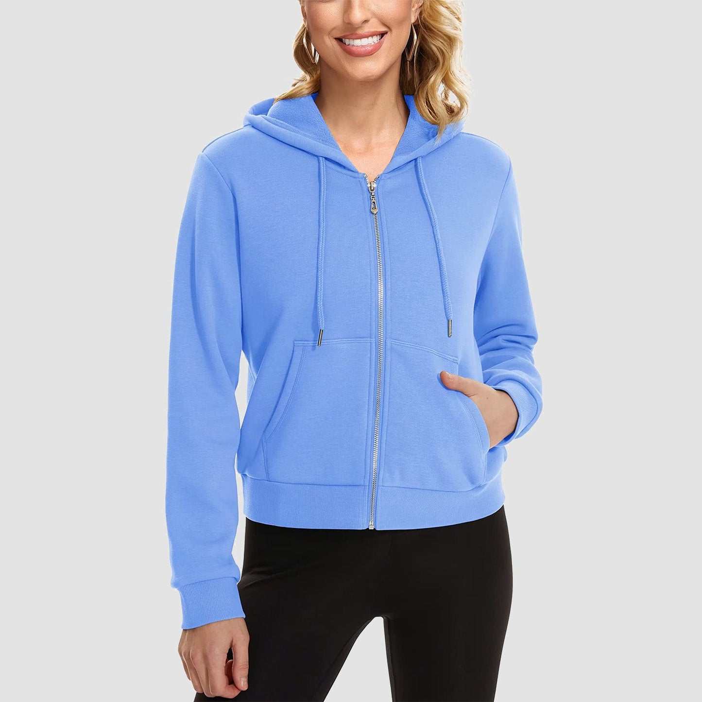 Moletom feminino com capuz, jaqueta bomber feminina, forro de lã, top curto, zíper completo, moletom com capuz para o inverno