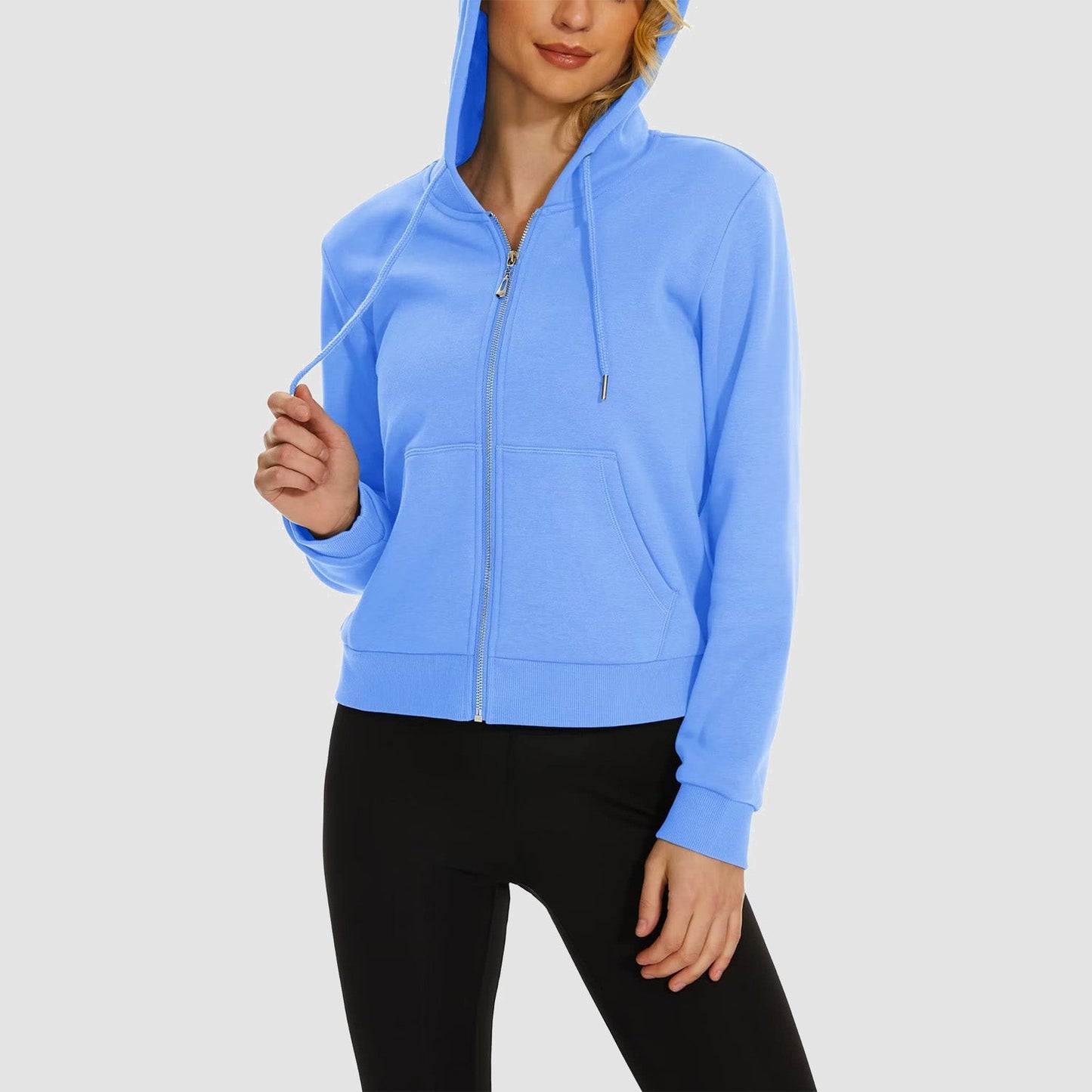 Moletom feminino com capuz, jaqueta bomber feminina, forro de lã, top curto, zíper completo, moletom com capuz para o inverno