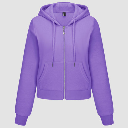 Moletom feminino com capuz, jaqueta bomber feminina, forro de lã, top curto, zíper completo, moletom com capuz para o inverno