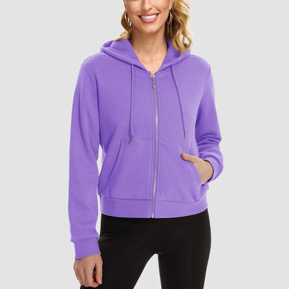 Moletom feminino com capuz, jaqueta bomber feminina, forro de lã, top curto, zíper completo, moletom com capuz para o inverno