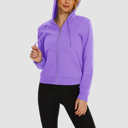 Moletom feminino com capuz, jaqueta bomber feminina, forro de lã, top curto, zíper completo, moletom com capuz para o inverno