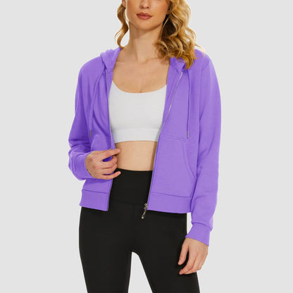 Moletom feminino com capuz, jaqueta bomber feminina, forro de lã, top curto, zíper completo, moletom com capuz para o inverno
