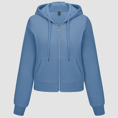 Moletom feminino com capuz, jaqueta bomber feminina, forro de lã, top curto, zíper completo, moletom com capuz para o inverno