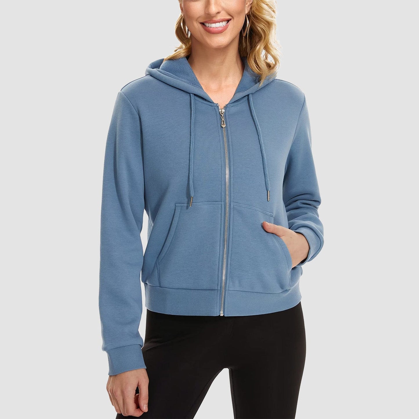 Moletom feminino com capuz, jaqueta bomber feminina, forro de lã, top curto, zíper completo, moletom com capuz para o inverno