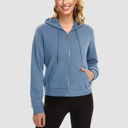 Moletom feminino com capuz, jaqueta bomber feminina, forro de lã, top curto, zíper completo, moletom com capuz para o inverno