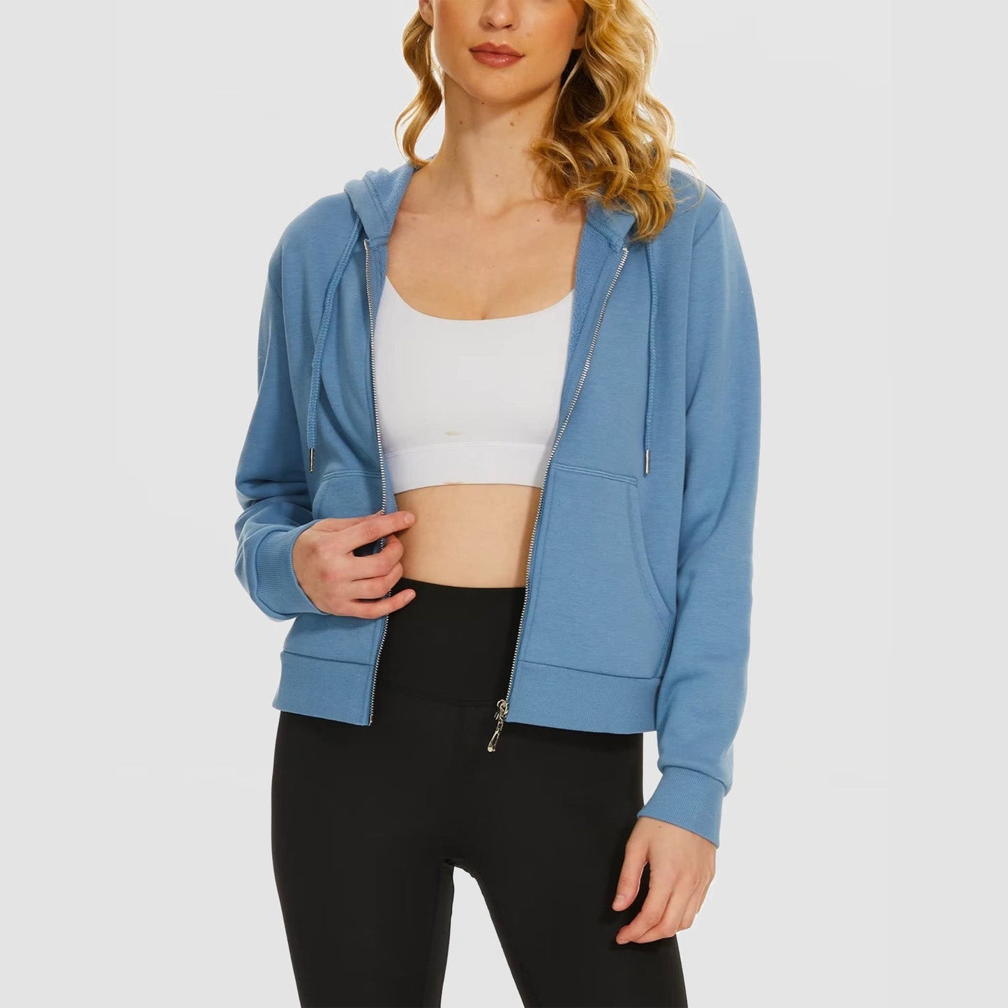 Moletom feminino com capuz, jaqueta bomber feminina, forro de lã, top curto, zíper completo, moletom com capuz para o inverno