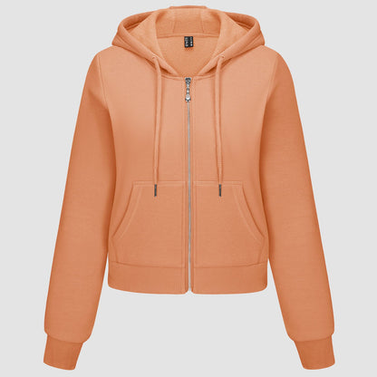 Moletom feminino com capuz, jaqueta bomber feminina, forro de lã, top curto, zíper completo, moletom com capuz para o inverno