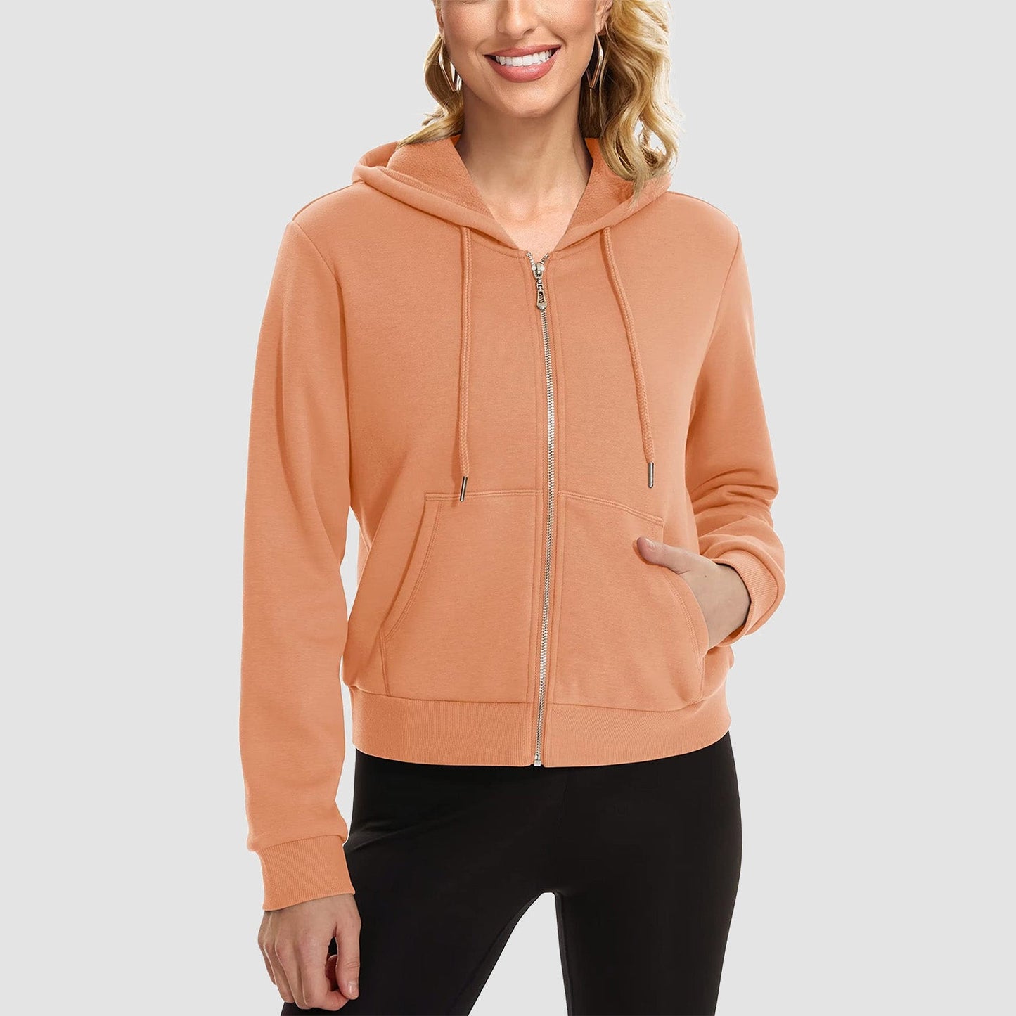 Moletom feminino com capuz, jaqueta bomber feminina, forro de lã, top curto, zíper completo, moletom com capuz para o inverno