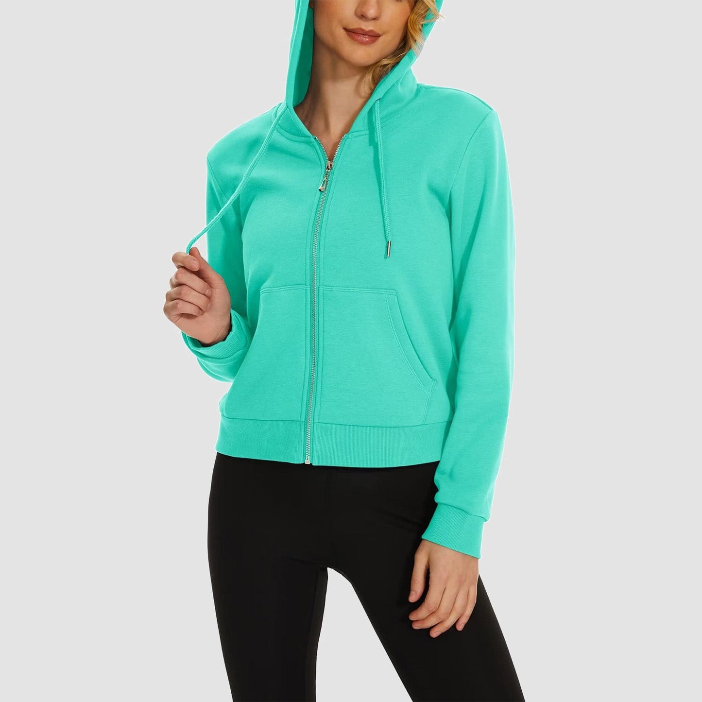Moletom feminino com capuz, jaqueta bomber feminina, forro de lã, top curto, zíper completo, moletom com capuz para o inverno